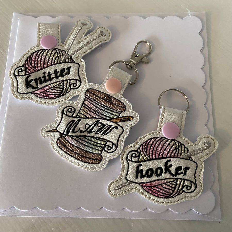 Handmade Crafters Personalised Keyring - Crochet Sewing or Knitting 