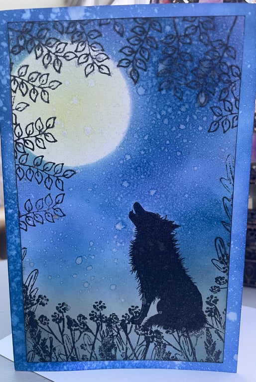 Howl at the moon wolf greetings card