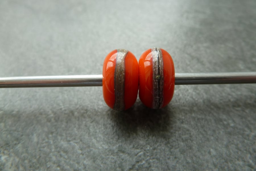 orange red wrapped lampwork glass beads
