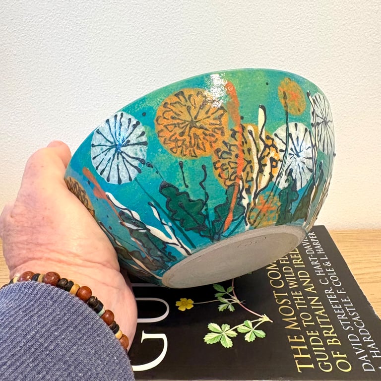 TURQUOISE DANDELION CERAMIC STONEWARE BOWL