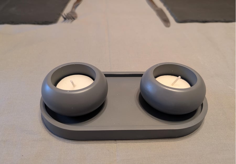 Grey Ecoresin Tray and Tealight Holder Set