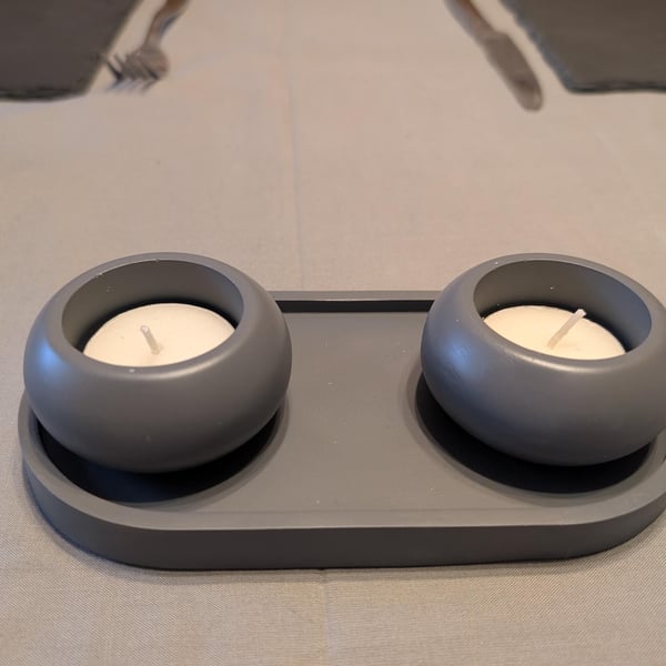 Grey Ecoresin Tray and Tealight Holder Set