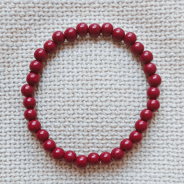 Ladies Red Cinnabar Elastic Bead Bracelet
