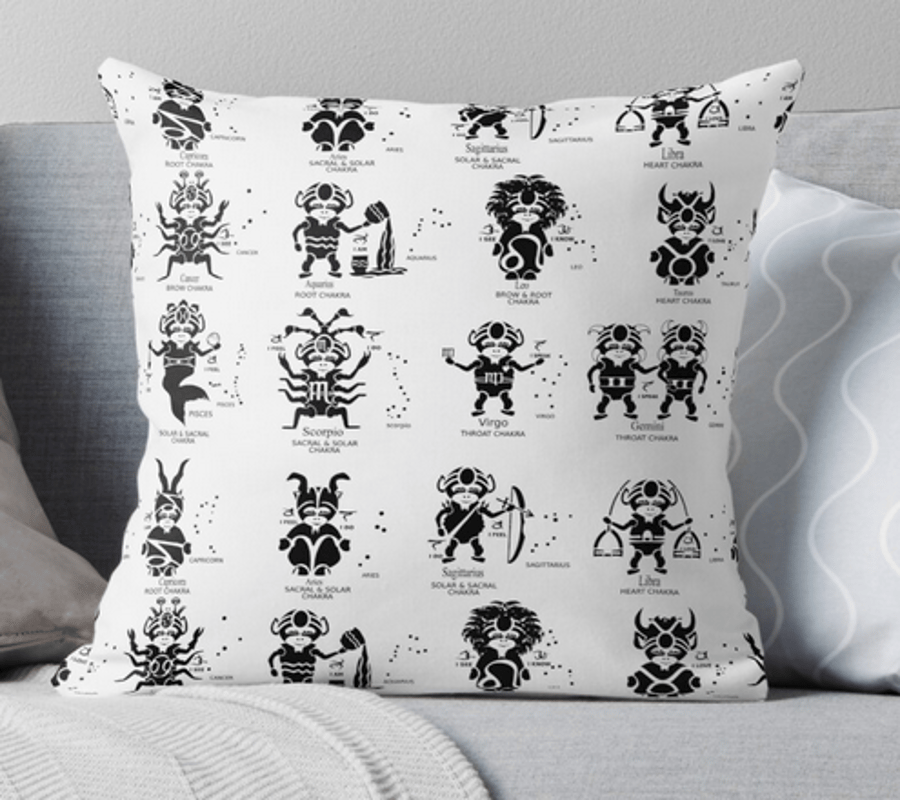 ZODIAC CHAKRA THROW PILLOW  CUSHION- FABRIC by Livz Design.