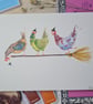 Mini Halloween Chicken Painting: Hand-Painted Watercolor Art