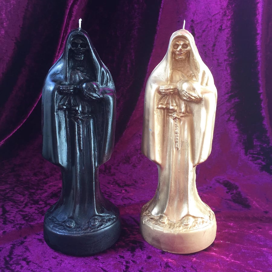 Tall Figure Grim Reaper Santa Muerte Black & Gold Soy Wax Candle
