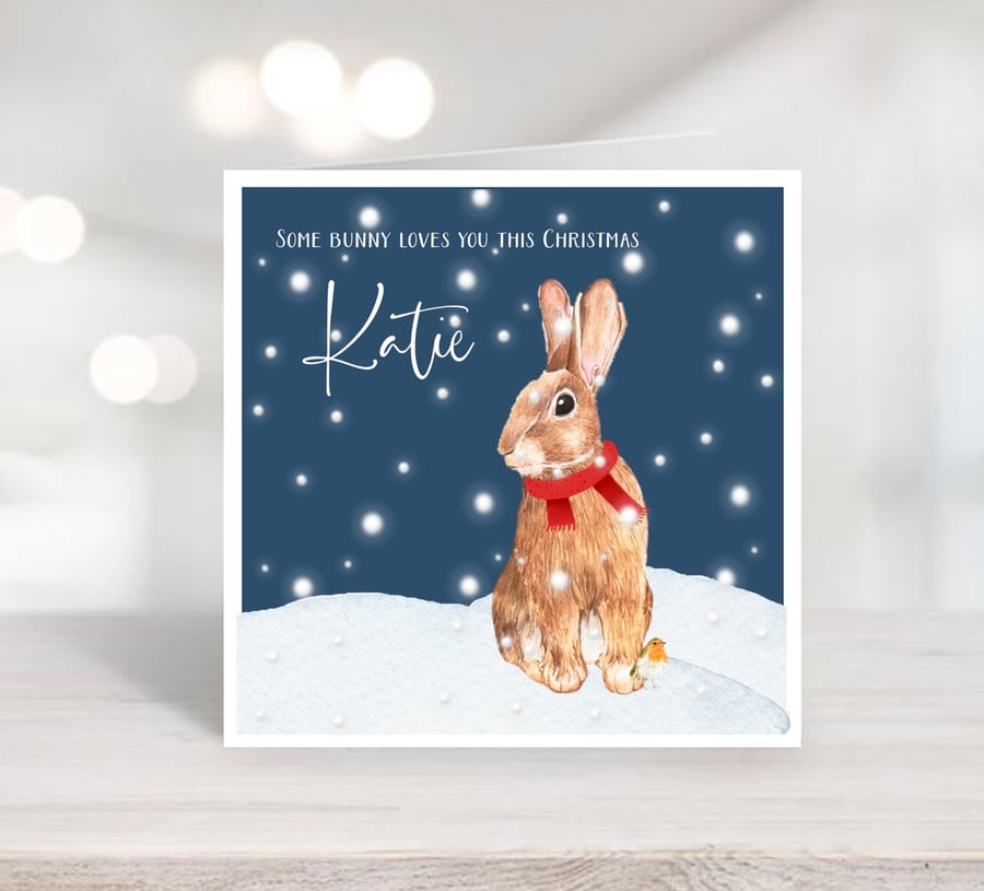 Personalised Rabbit Christmas Card - Some Bunny Loves You