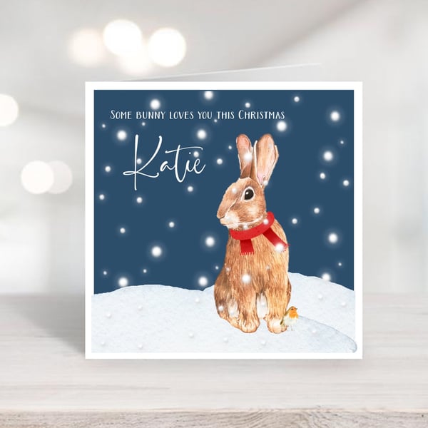 Personalised Rabbit Christmas Card - Some Bunny Loves You