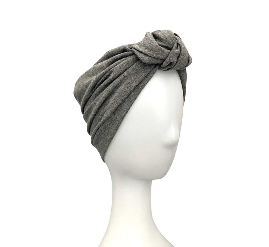 Charcoal Grey Head Wrap Turban for Women, Knotted Women's Cotton Vintage Turban 
