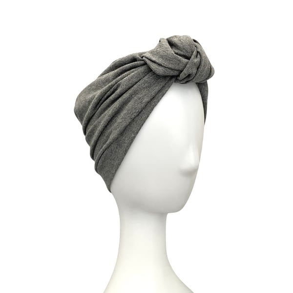 Charcoal Grey Head Wrap Turban for Women, Knotted Women's Cotton Vintage Turban 