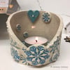 Ceramic candle holder pottery candle dish Let it Snow Christmas decoration 