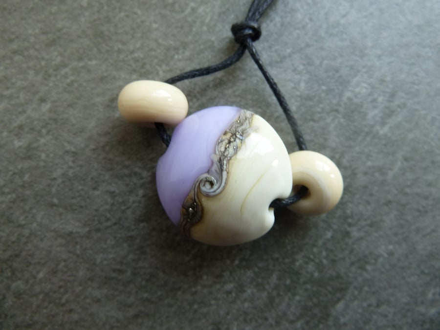 lampwork glass beads, lilac and cream focal