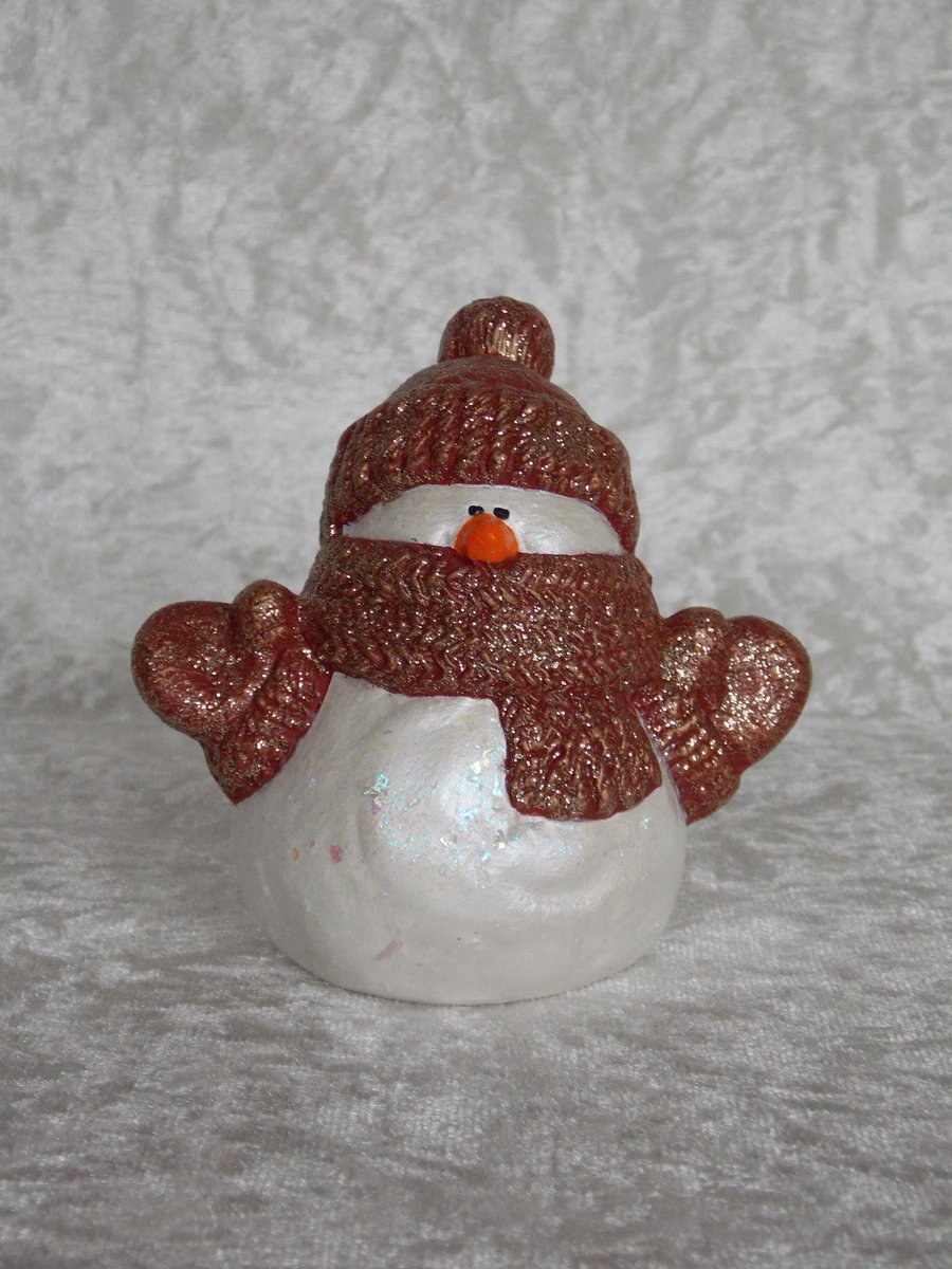 Ceramic Hand Painted Small Christmas Xmas Snowman Ornament Decoration.      
