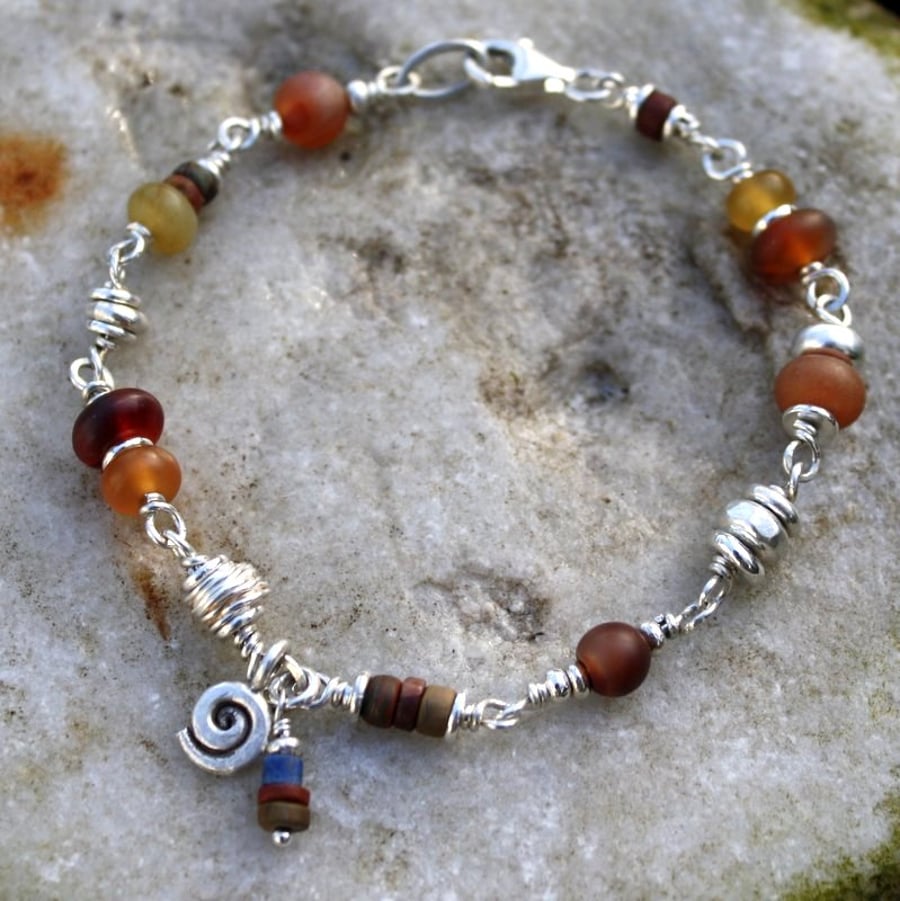 Silver carnelian, agate and jasper bracelet