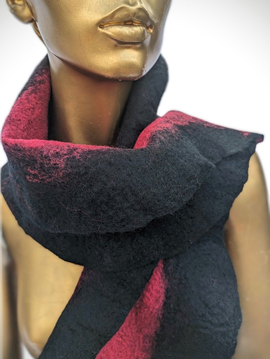 Black and red wet felted scarf