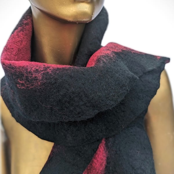 Black and red wet felted scarf