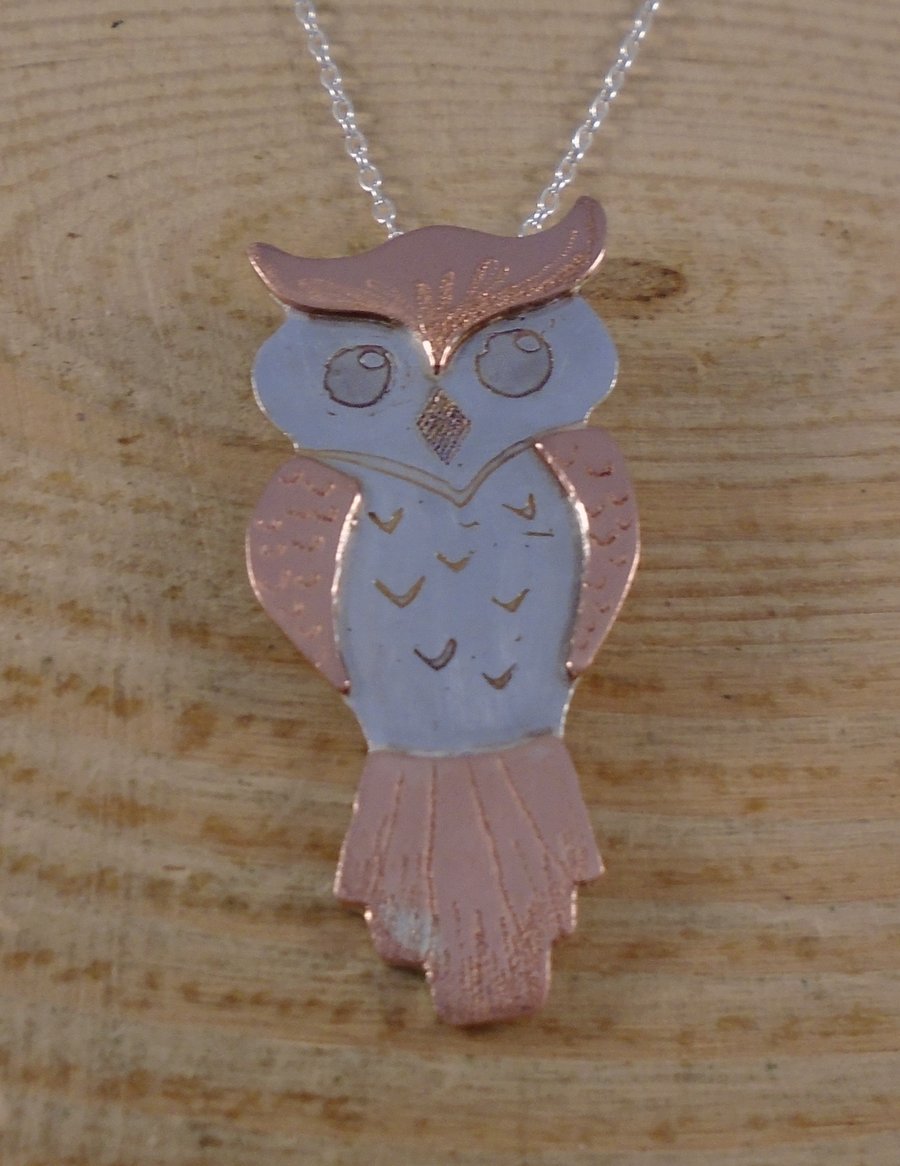 Sterling Silver and Copper Owl Necklace