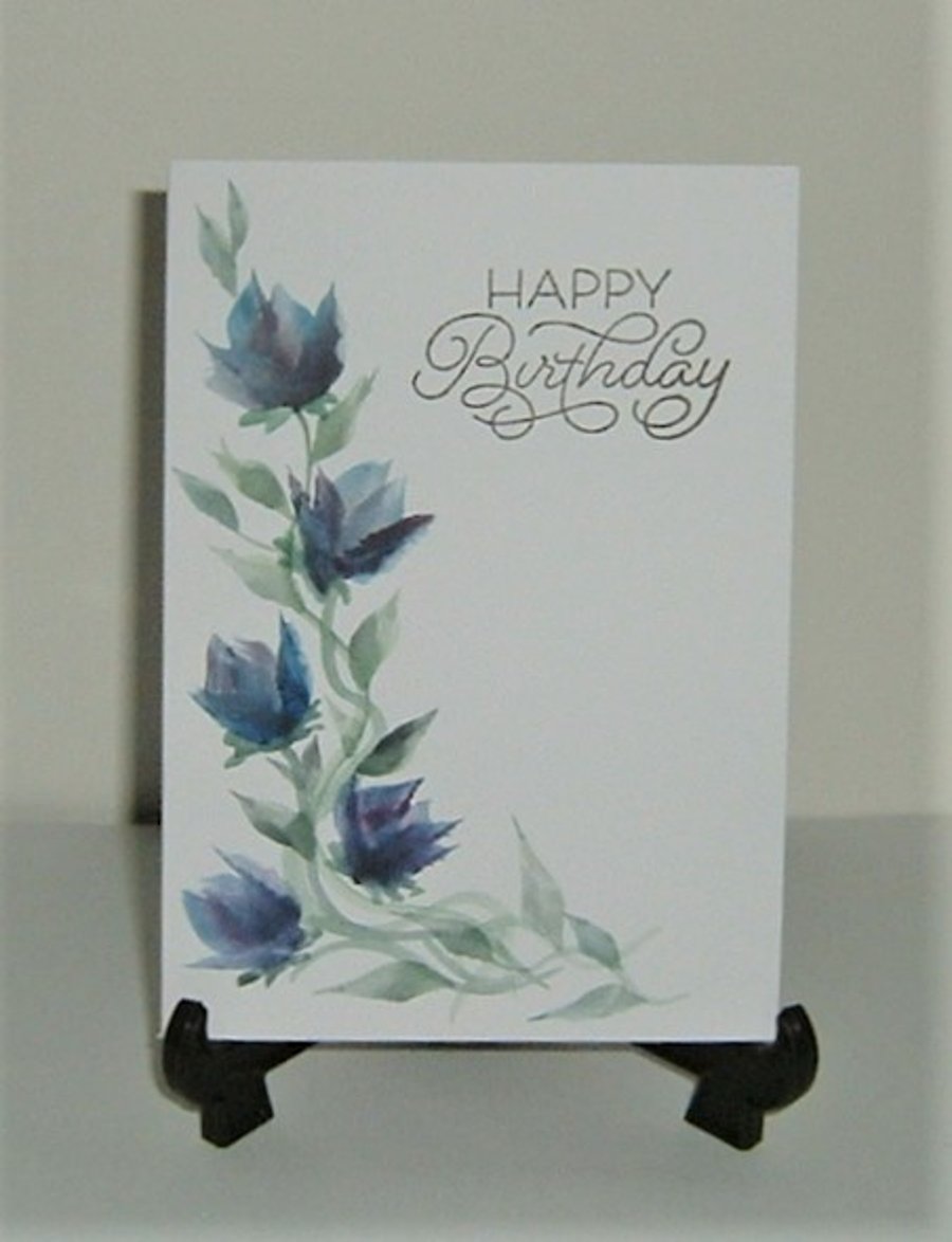 original art hand painted floral  Birthday card ( ref F 659)