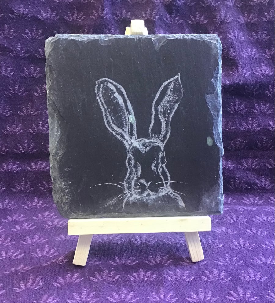 Big eared Hare  - original art hand carved on slate