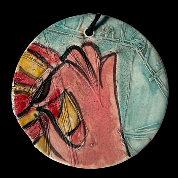 Ceramic Keepsake Wall Hanging: Hand and Target
