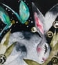 Mounted Original Whimsical Resting Hare with Dragonflies Original Watercolour  - Image 2