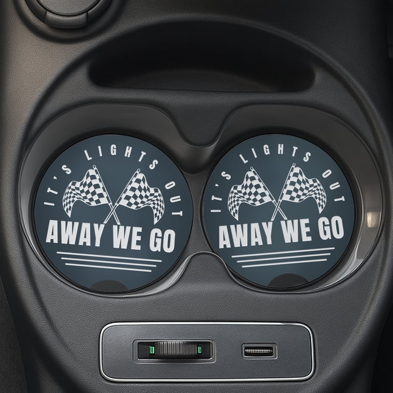 F1 Themed Car Cup Holder Coasters – Lights Out & Away We Go – Formula 1 Gift