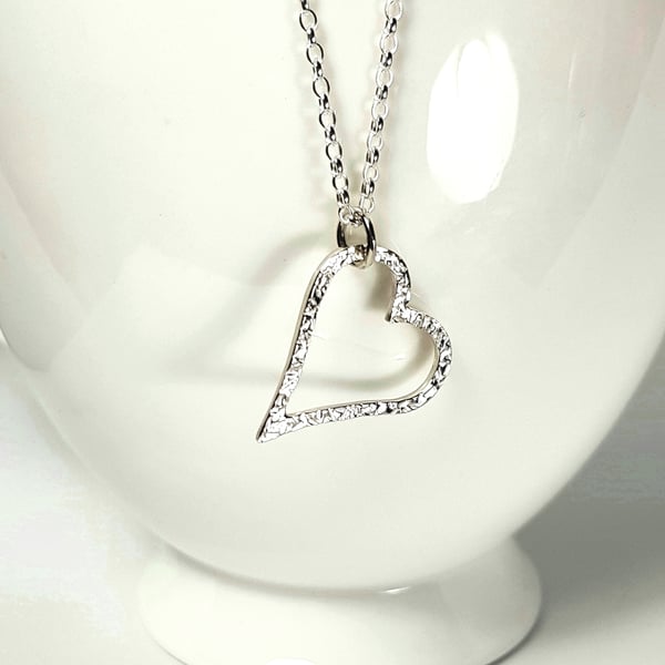 Silver Heart Pendant Necklace, Sterling Silver Textured Heart Necklace