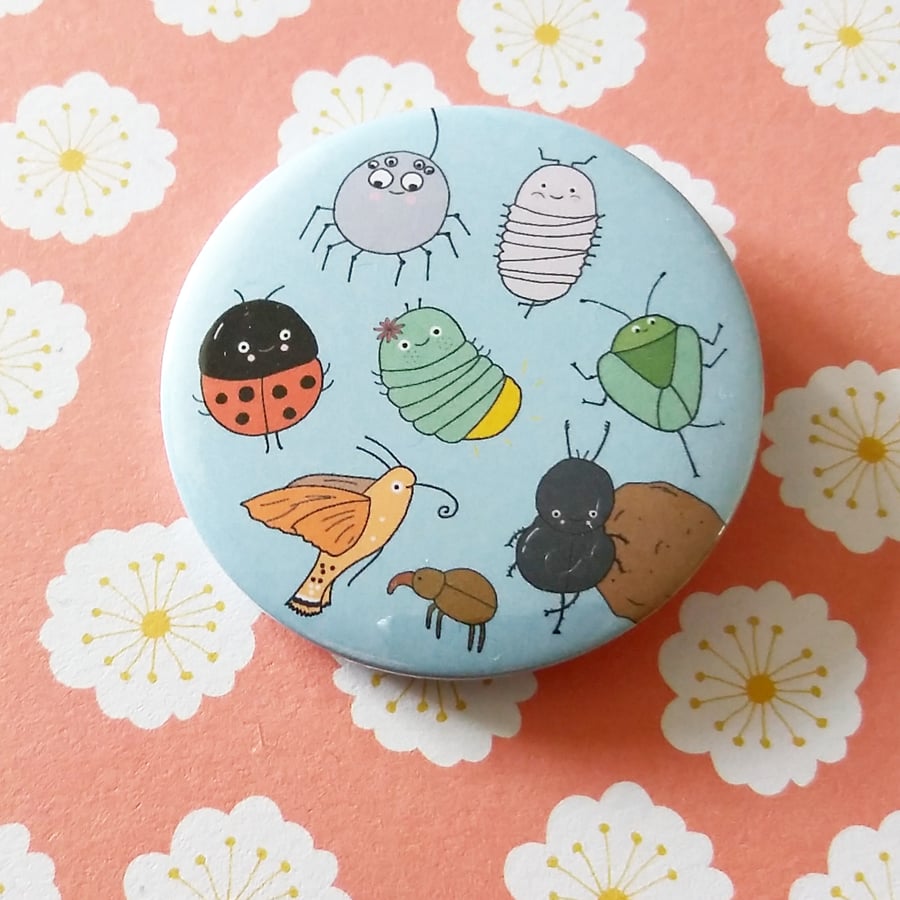 inspirational insects 58mm pin badge, handmade wildlife badge