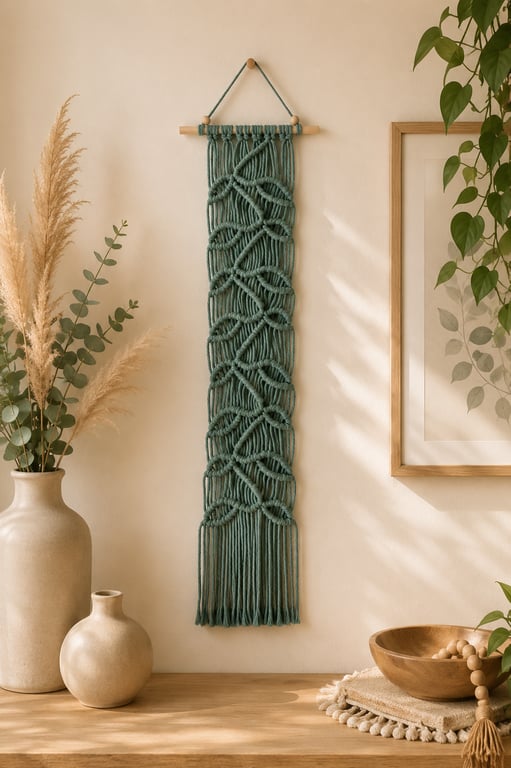 Mint Green Macrame Wall Hanging - Recycled Cotton - Boho Wall Decor.