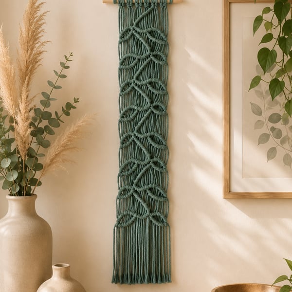 Mint Green Macrame Wall Hanging - Recycled Cotton - Boho Wall Decor.
