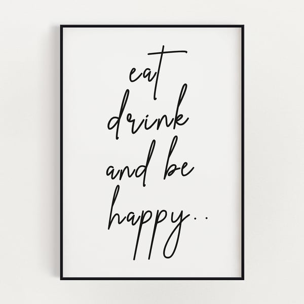 KITCHEN WALL ART, Eat Drink And Be Happy, Wall Art Print, Kitchen Wall Decor