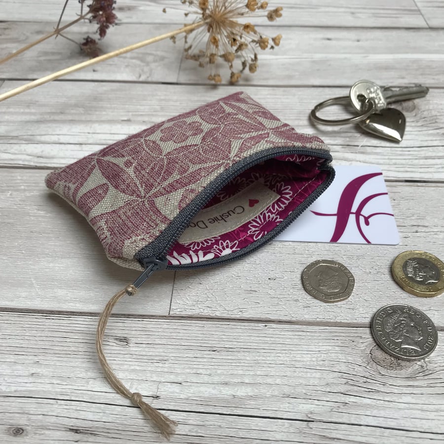 Hand Printed Linen Coin Purse, 'Peedie Purse', Credit Card Purse