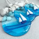 Sailboat - Turquoise Blue - handmade fused glass decoration