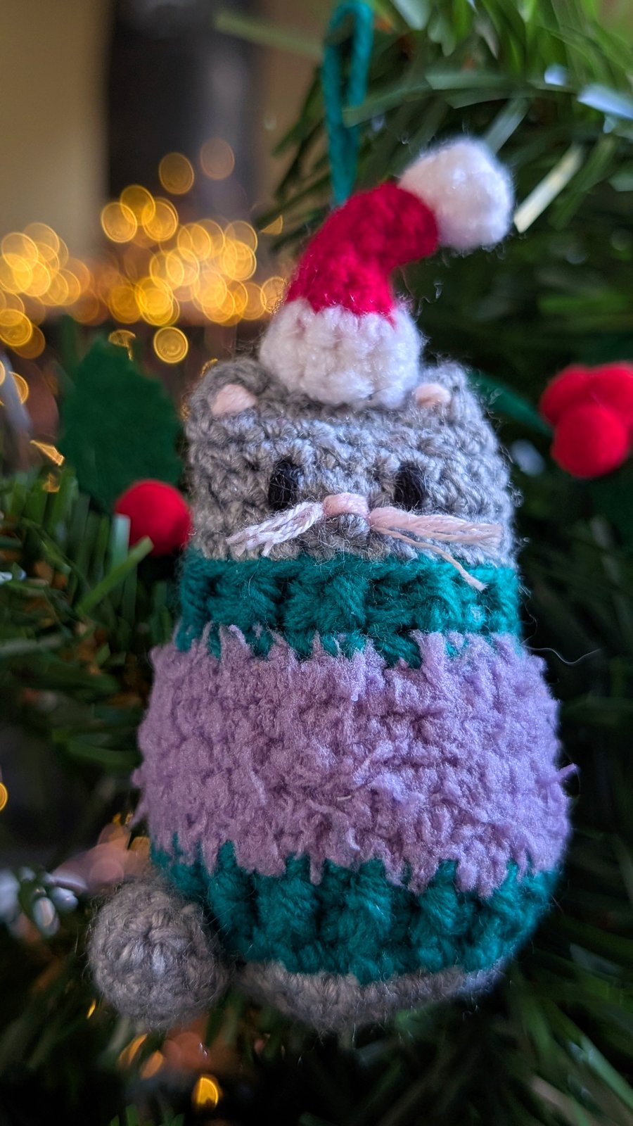 Grey Cat Christmas Tree Decoration, Cat Christmas Gift, Cat Hanging Decoration