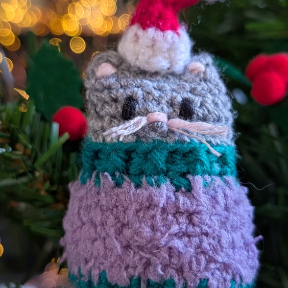 Grey Cat Christmas Tree Decoration, Cat Christmas Gift, Cat Hanging Decoration