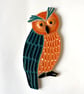 STONEWARE CERAMIC HANGING OWL WALL PLAQUE DECORATION