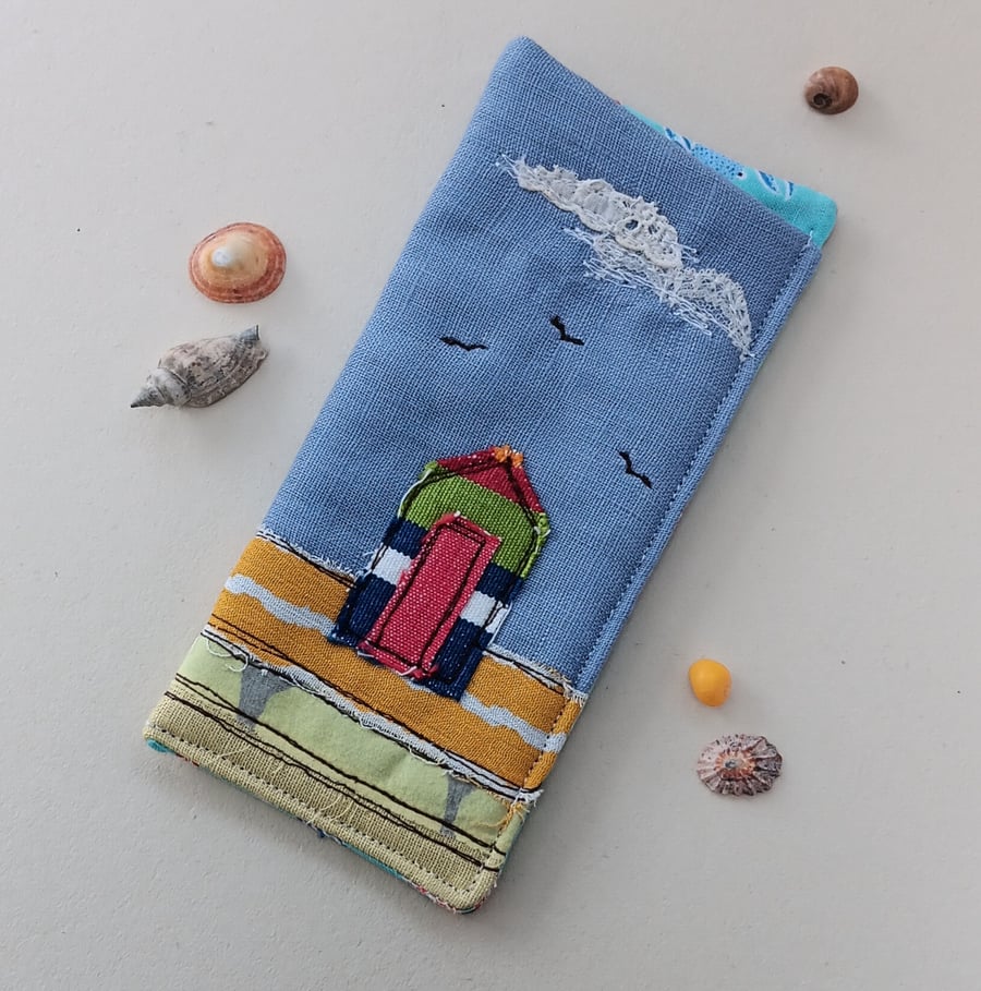 Glasses Case with Embroidered Beach Huts