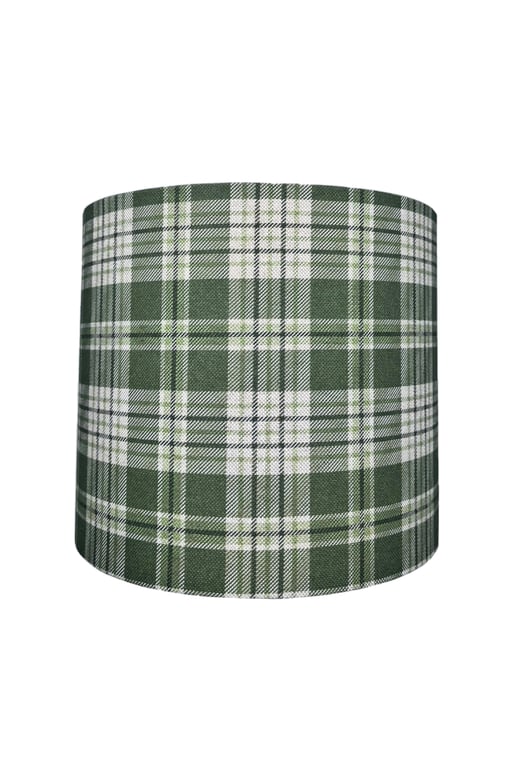 Handmade Sapling Green Shetland Tartan Check Cotton Fabric Lampshades