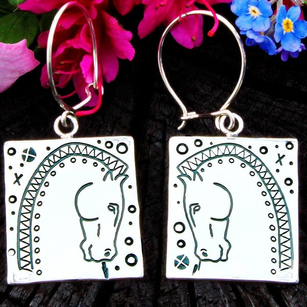 Horse earrings, silver earrings, horses, hallmarked, animal earrings