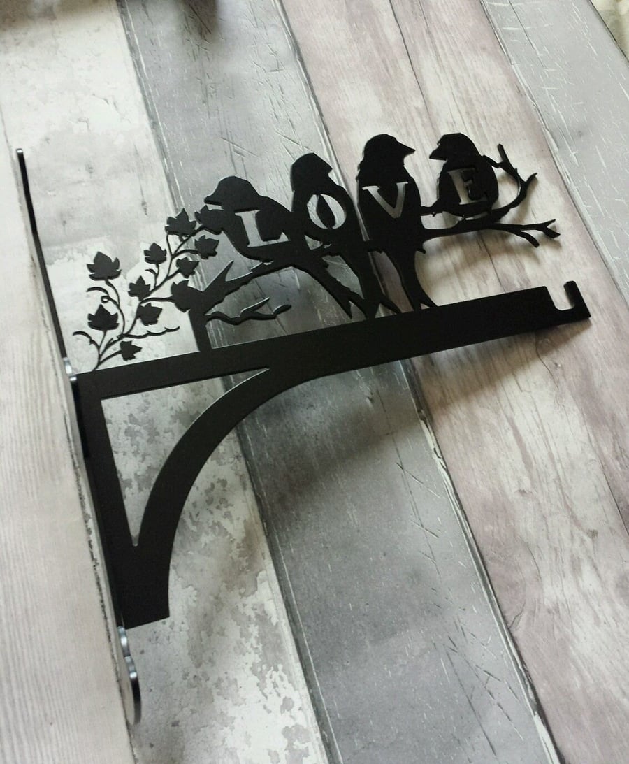 Love Birds Sitting on Branch Heavy Duty Hanging Basket Bracket