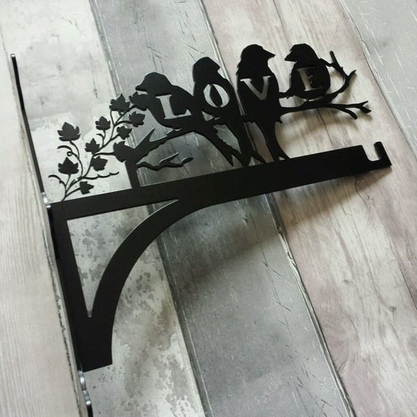 Love Birds Sitting on Branch Heavy Duty Hanging Basket Bracket