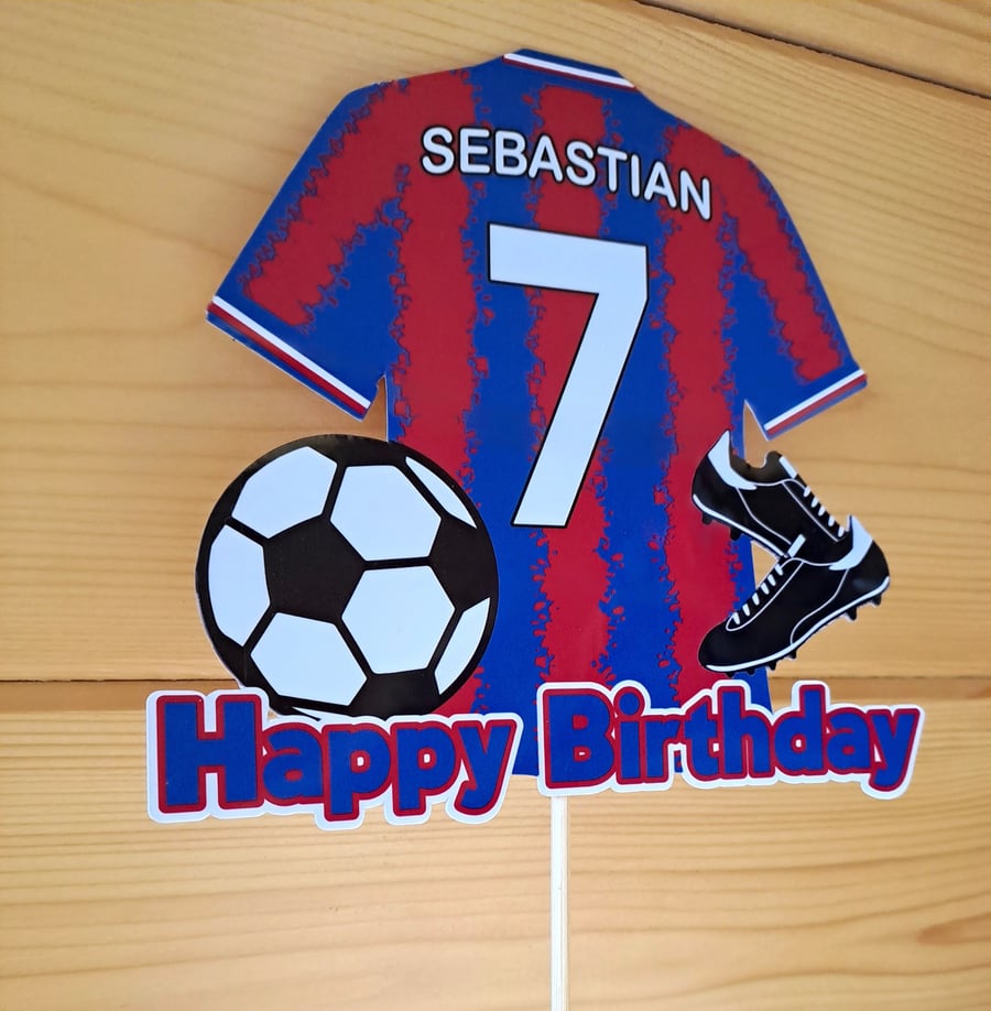 Football Cake Topper Personalised. FREE DELIVERY. Choice of team.