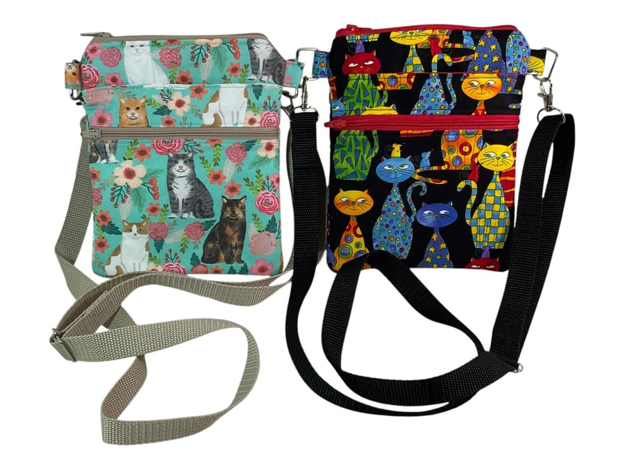 Cat print small and slim shoulder phone bag, cat lover handbag, ladies purse