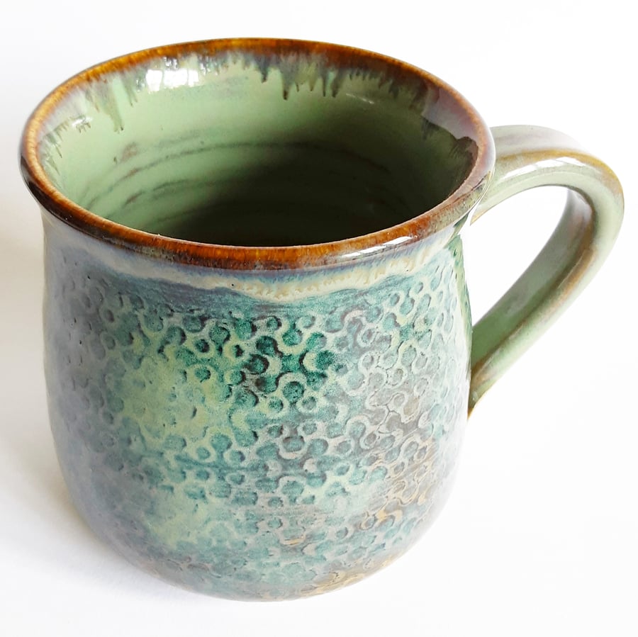 Green Patterned Mug -Hand Thrown Stoneware Ceramic Mug