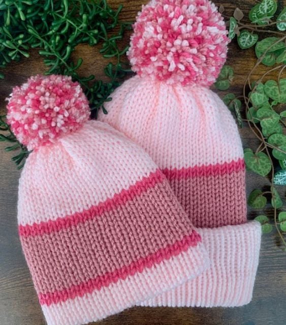 Mummy & Me Matching Beanie Hats With Pom-Pom