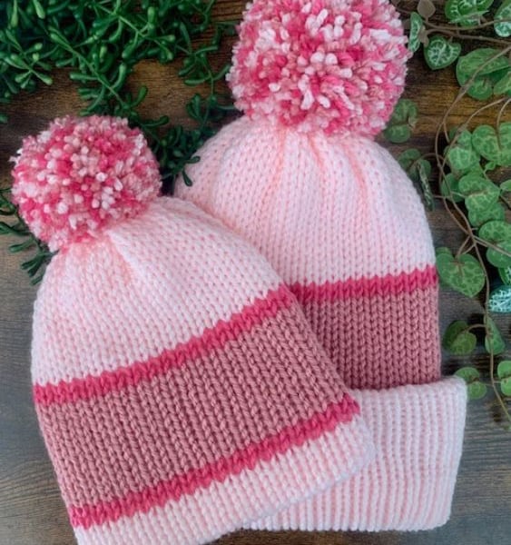 Mummy & Me Matching Beanie Hats With Pom-Pom