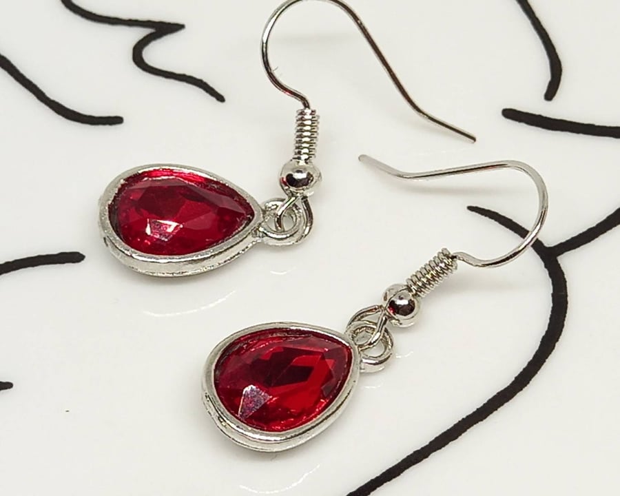 Tiny Ruby glass teardrop earrings