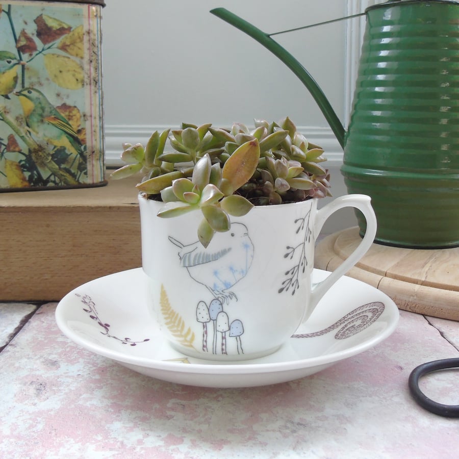 Bone china teacup and saucer Planter