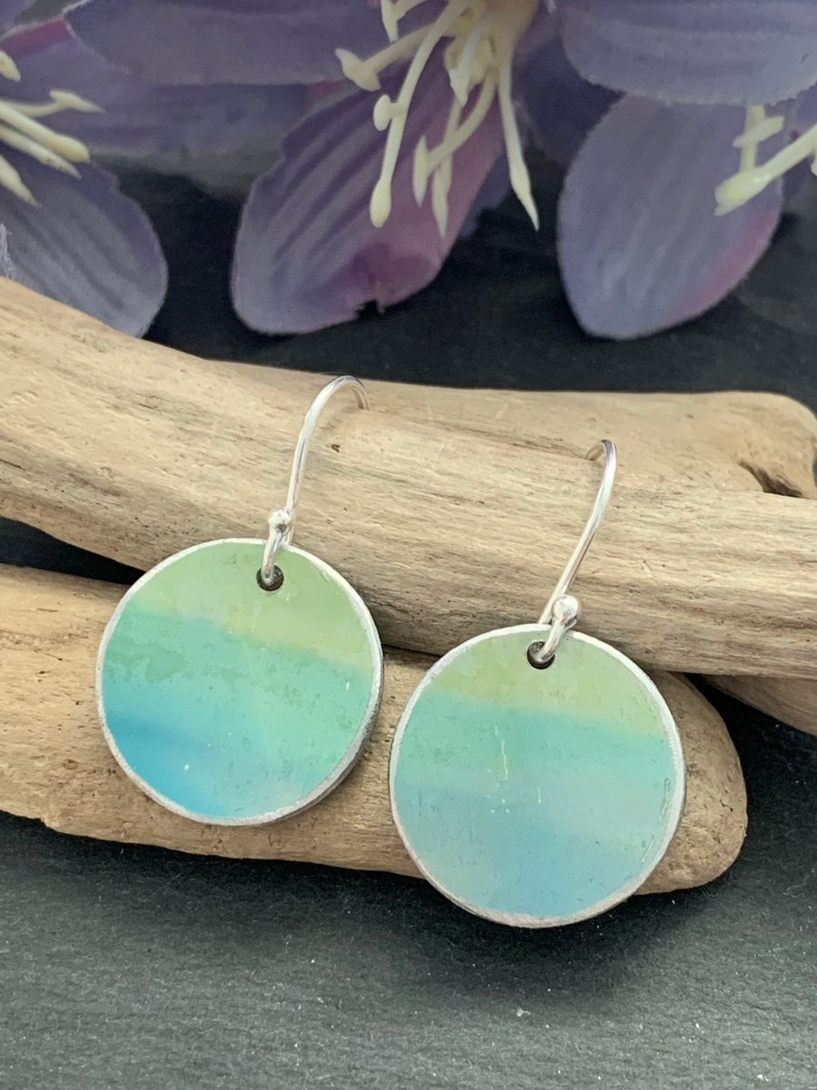 Water colour collection - hand painted aluminium earrings pale green and teal