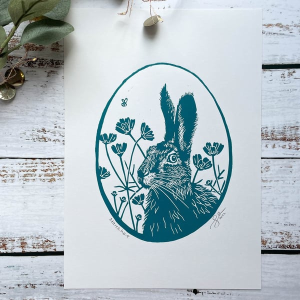 March Hare A4 lino print